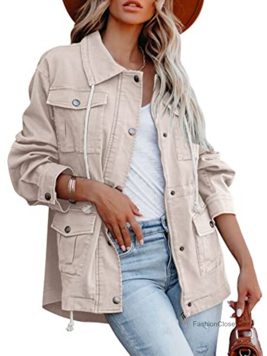 Jackets & Blazers - Women's Military Anorak Jacket Cotton Utility Coat Zip Up Long Sleeve